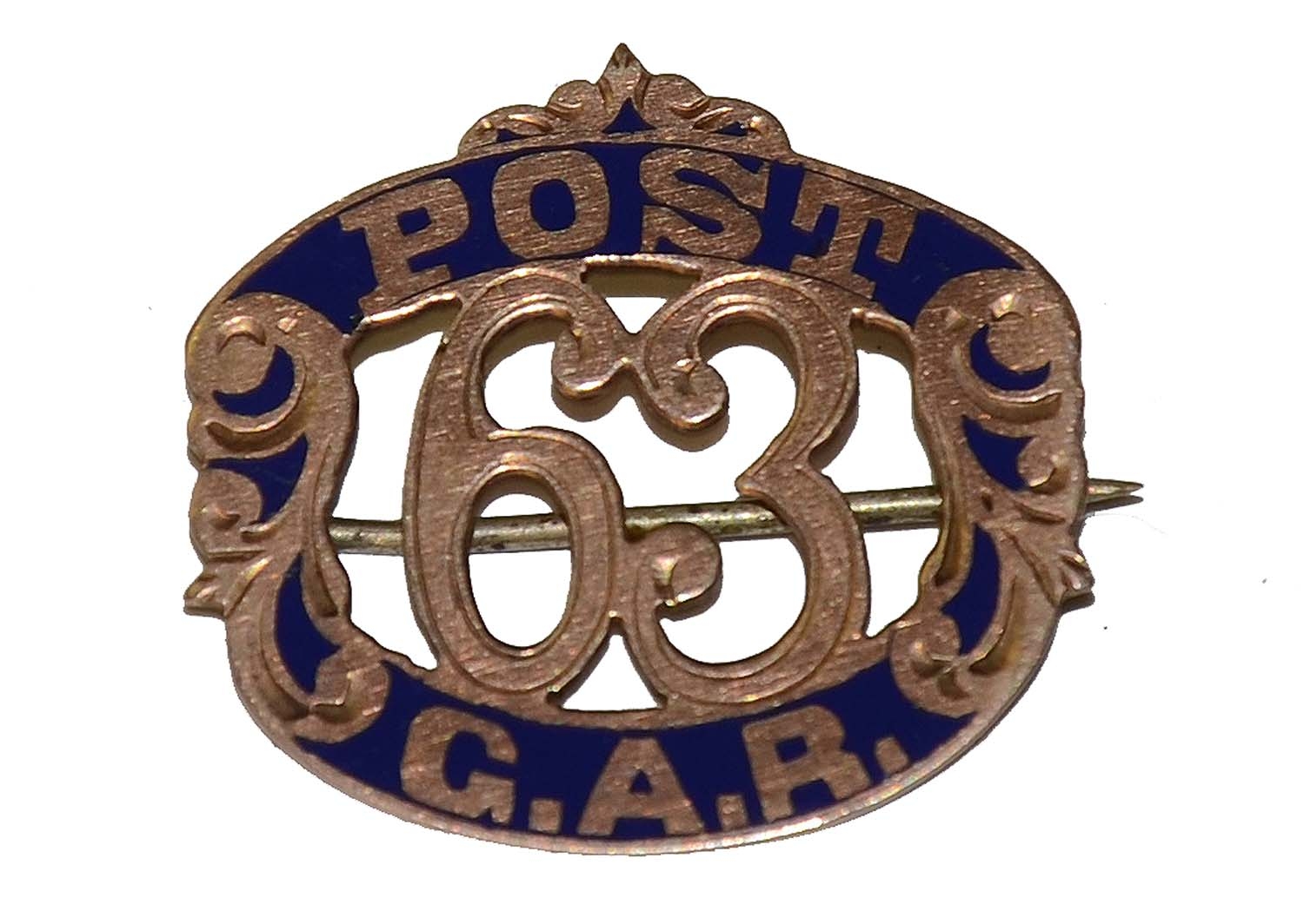 PENNSYLVANIA GAR POST 63 PIN (DAVID B. BIRNEY) ID’D TO PVT. ISAAC T. WOLF, 7TH PENNSYLVANIA INFANTRYGAR HAT/SWORD PIN