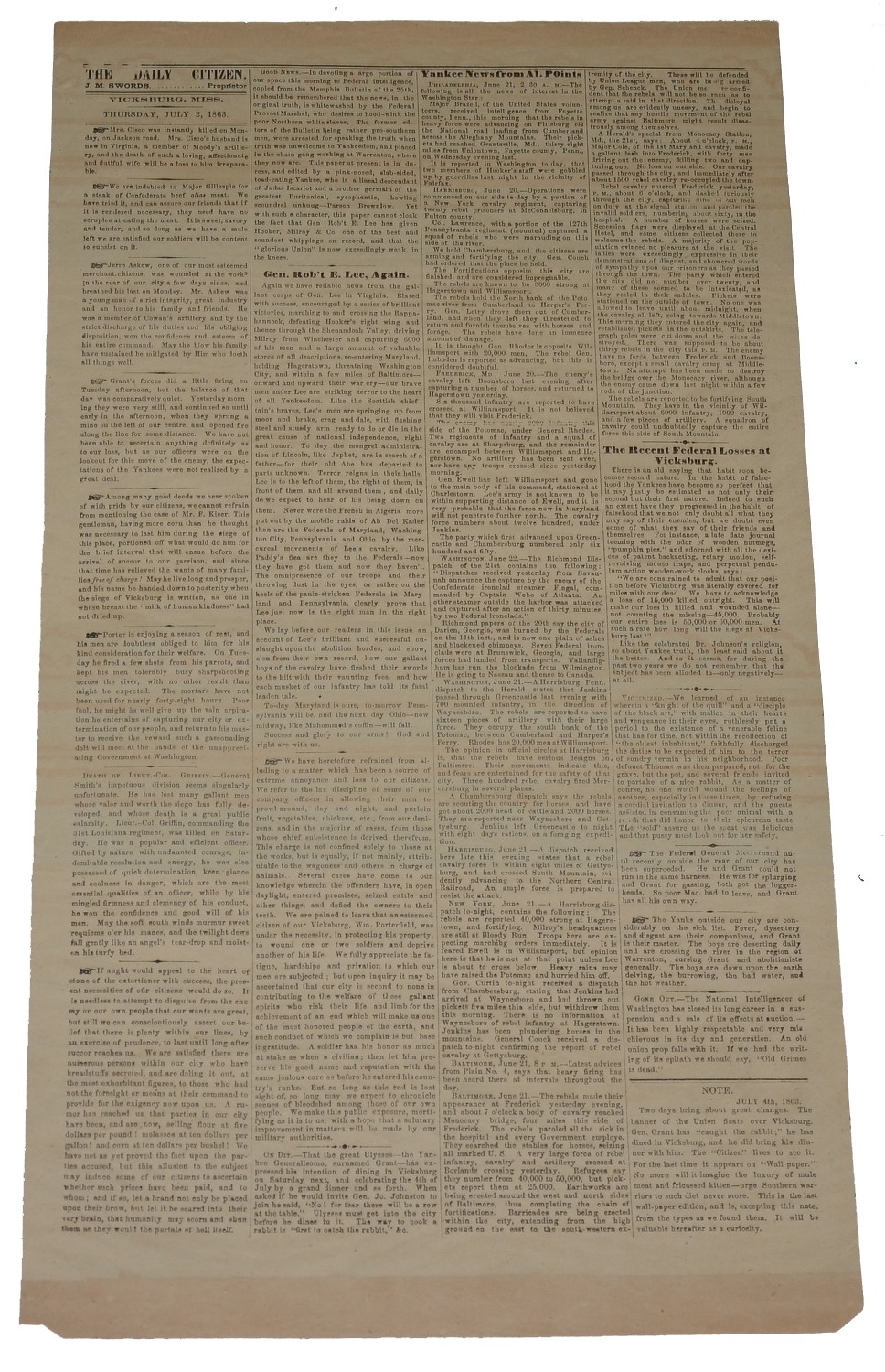 THE [VICKSBURG, MS] DAILY CITIZEN—JULY 2, 1863