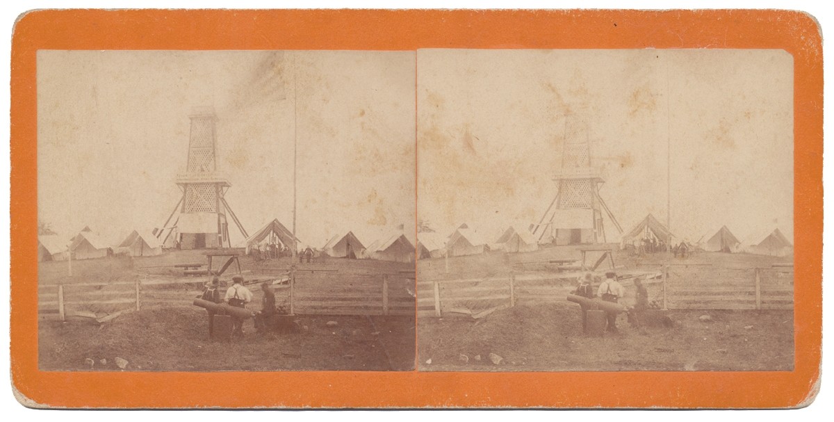 STEREO CARD SHOWING THE OBSERVATORY ON EAST CEMETERY HILL, GETTYSBURG