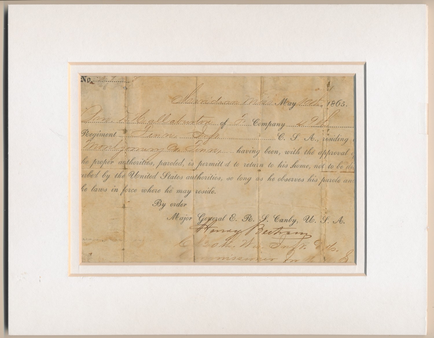 MATTED PAROLE FOR 49TH TENNESSEE CONFEDERATE