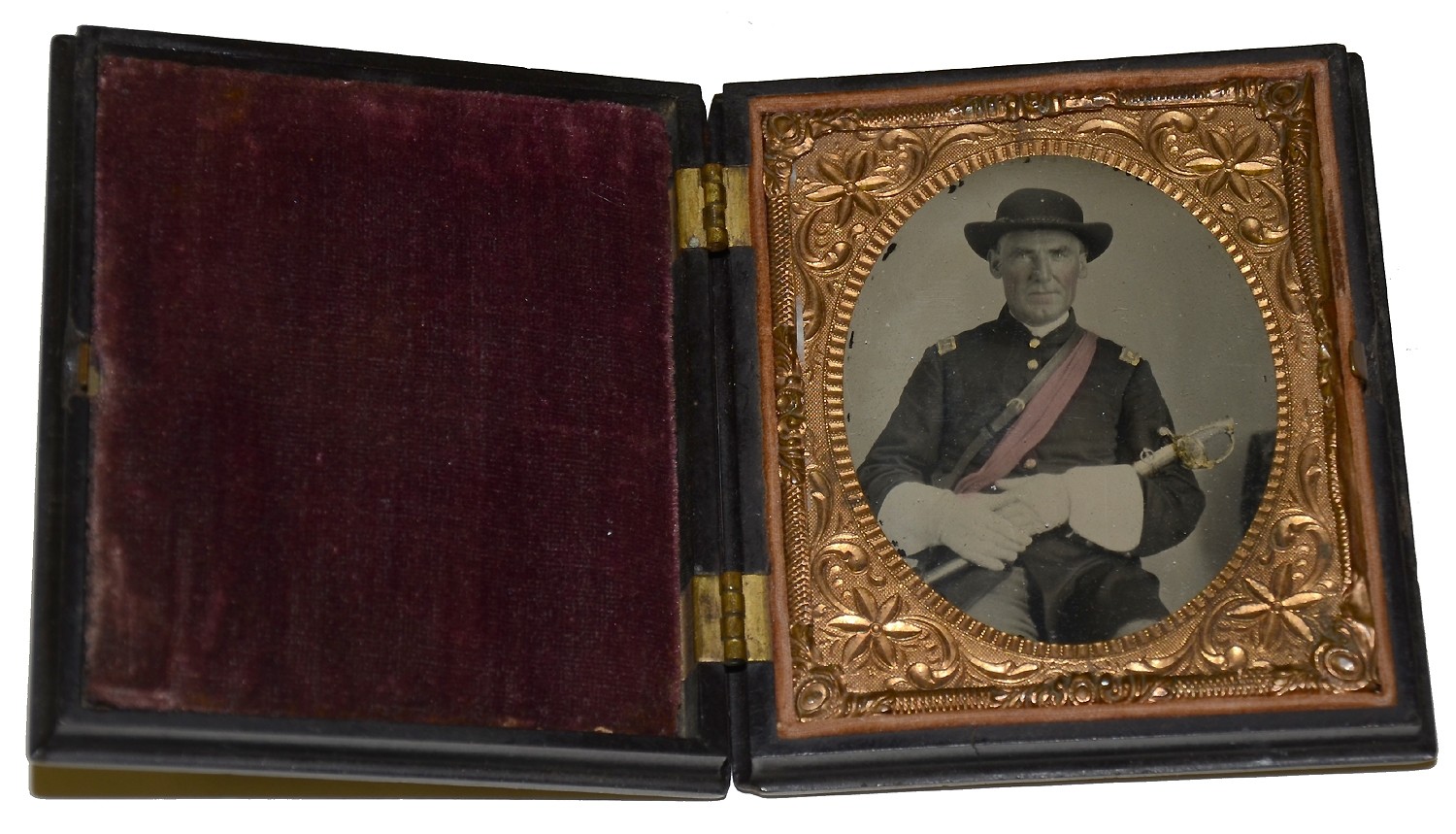SIXTH PLATE RUBY AMBROTYPE OF A UNION CAPTAIN AS OFFICER OF THE DAY