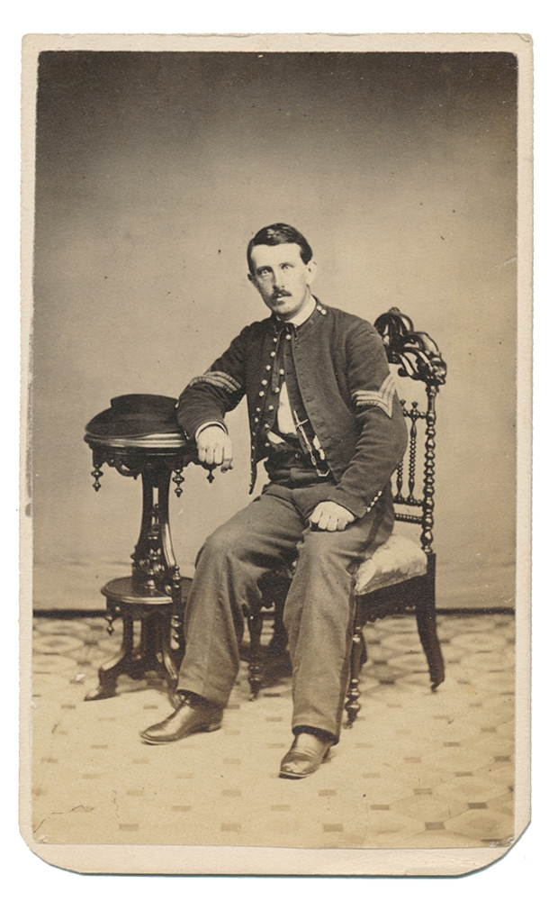 VERY NICE FULL SEATED VIEW OF CAVALRY SERGEANT CHARLES E. BECK - PERIOD INK ID