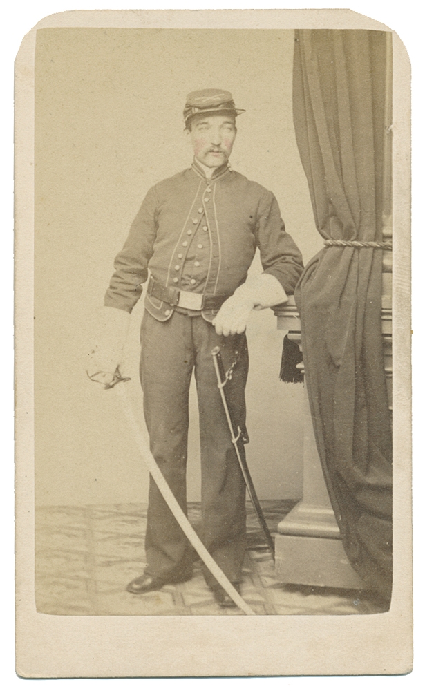 VERY NICE INK SIGNED FULL STANDING CDV OF PENNSYLVANIA TROOPER WITH DRAWN SABER