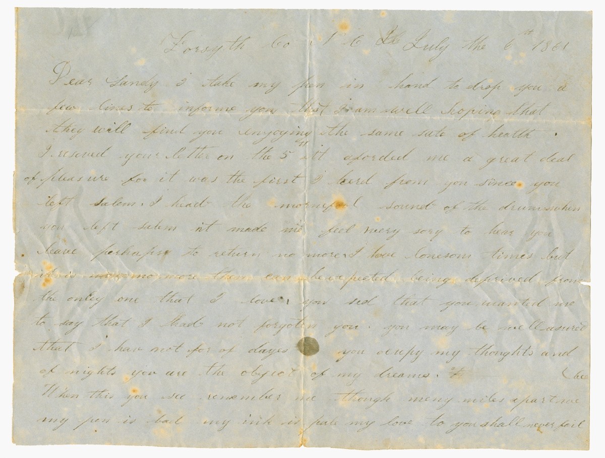 TOUCHING CONFEDERATE LETTER FROM A NORTH CAROLINA WOMAN TO HER SOLDIER