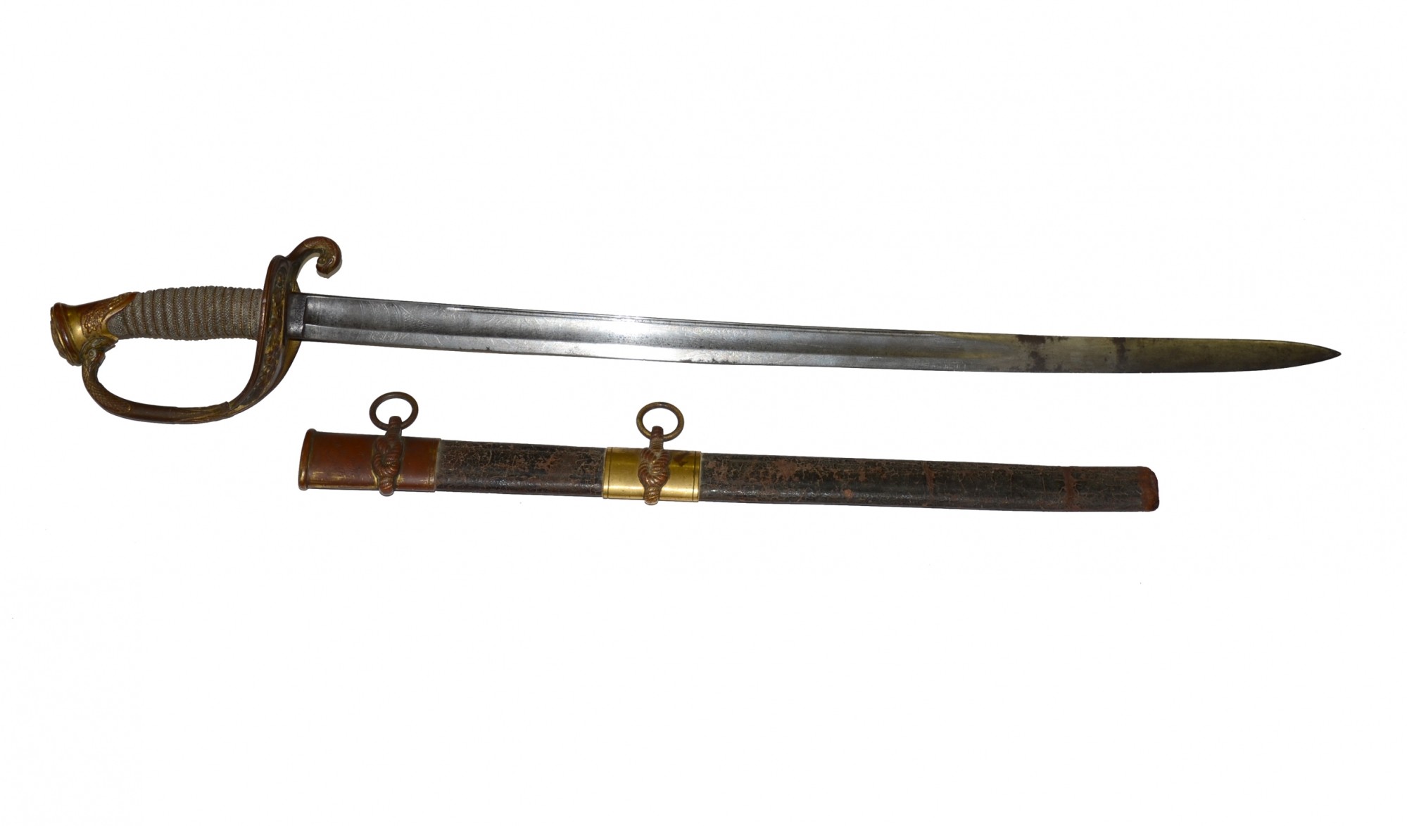 RARE FEDERALLY INSPECTED ID’D MODEL 1852 NAVAL OFFICER’S SWORD DATED 1852, MADE BY AMES
