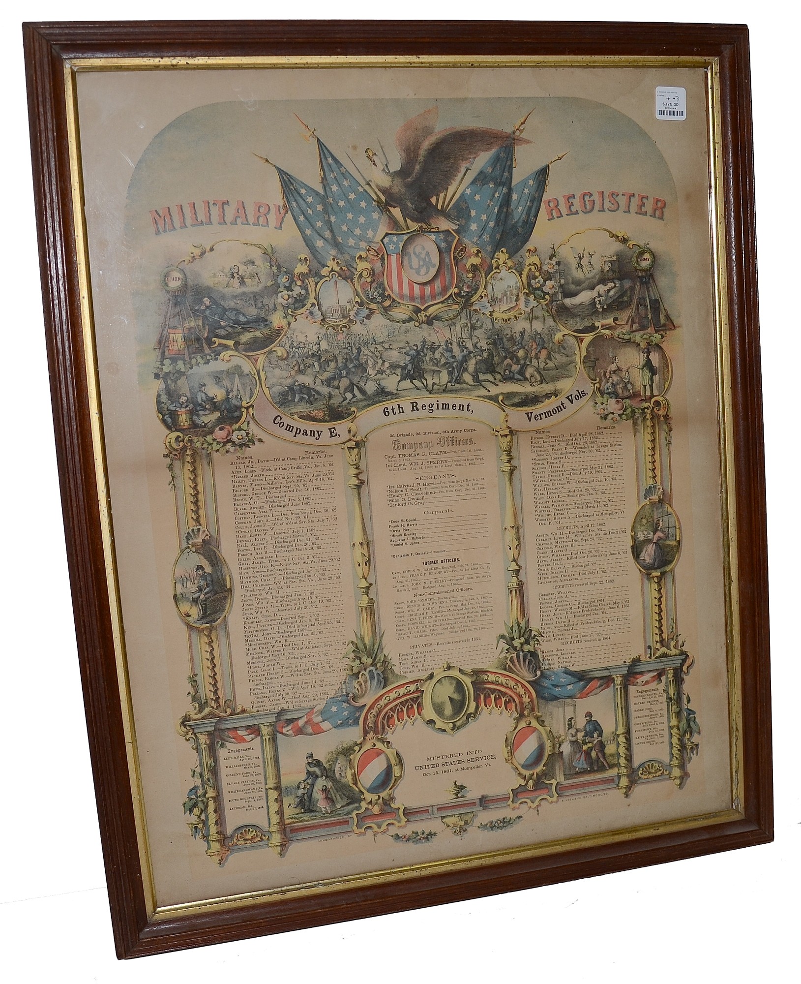 MILITARY REGISTER FOR COMPANY E, 6TH VERMONT INFANTRY