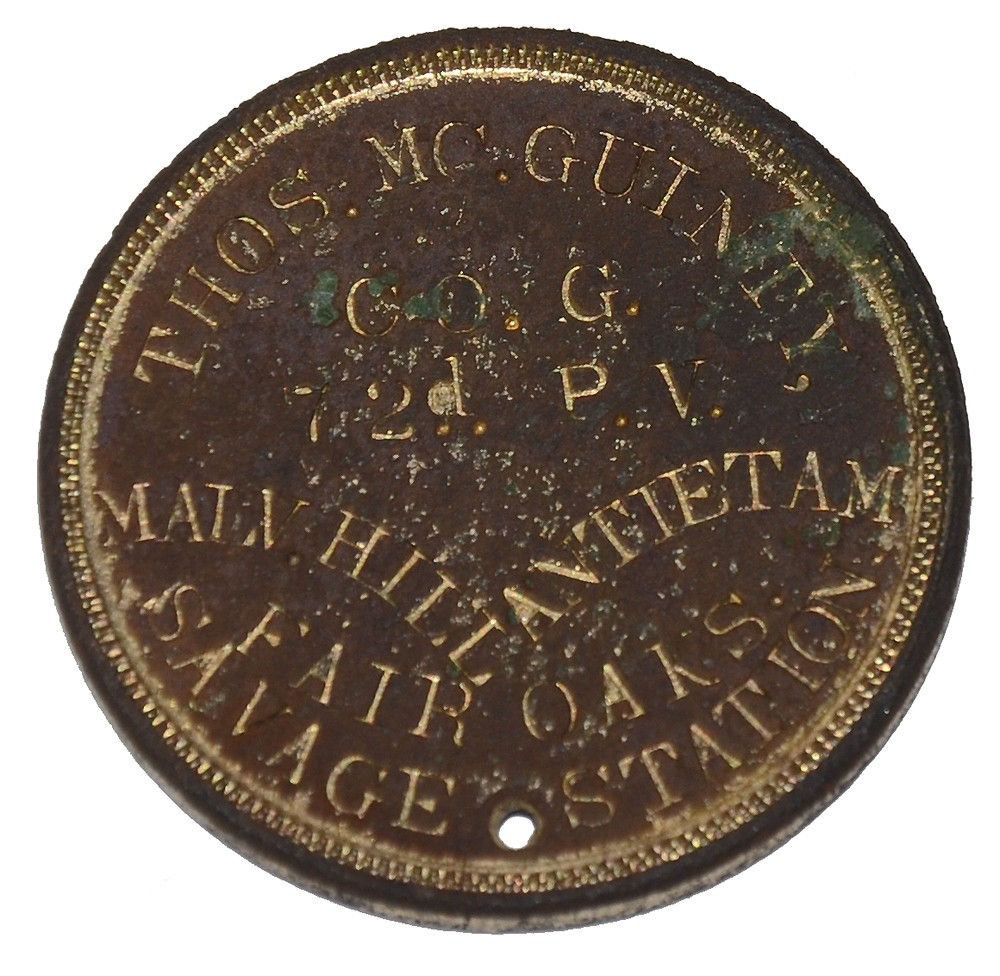IDENTIFICATION DISC FOR 72ND PENNSYLVANIA INFANTRY SOLDIER
