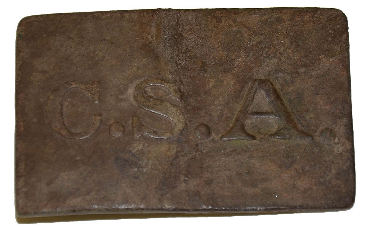 VERY SCARCE CONFEDERATE PEWTER RECTANGULAR C.S.A. WAIST BELT PLATE