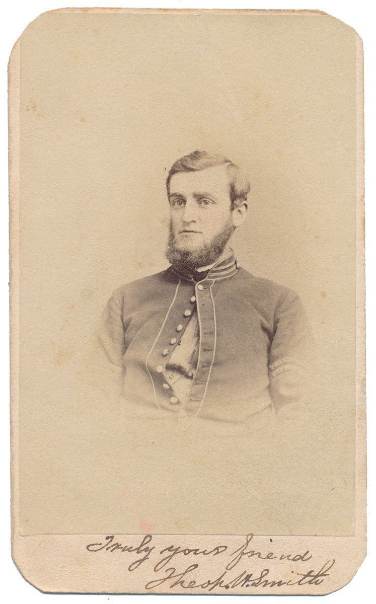INK SIGNED BUST VIEW CDV OF QUARTERMASTER SERGEANT THEOPHILUS H. SMITH