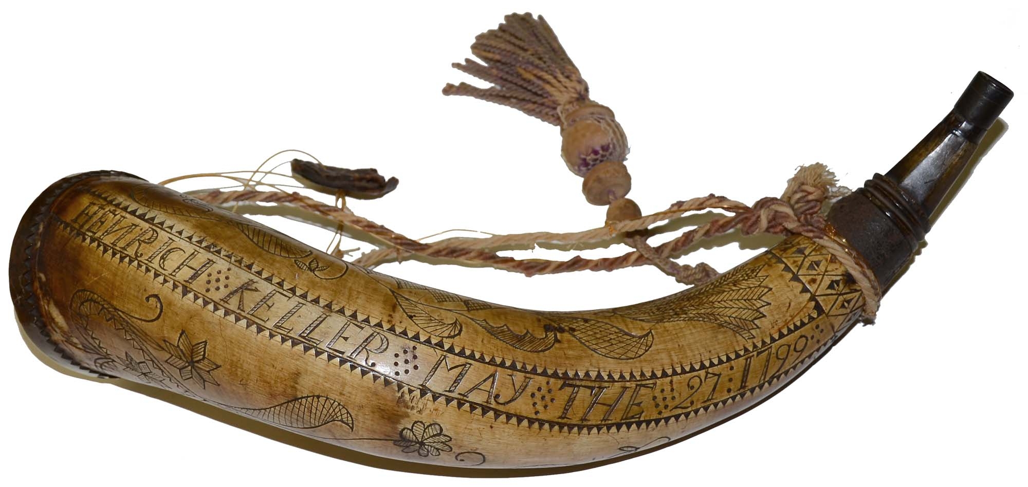 1799 DATED PENNSYLVANIA CARVED POWDER HORN