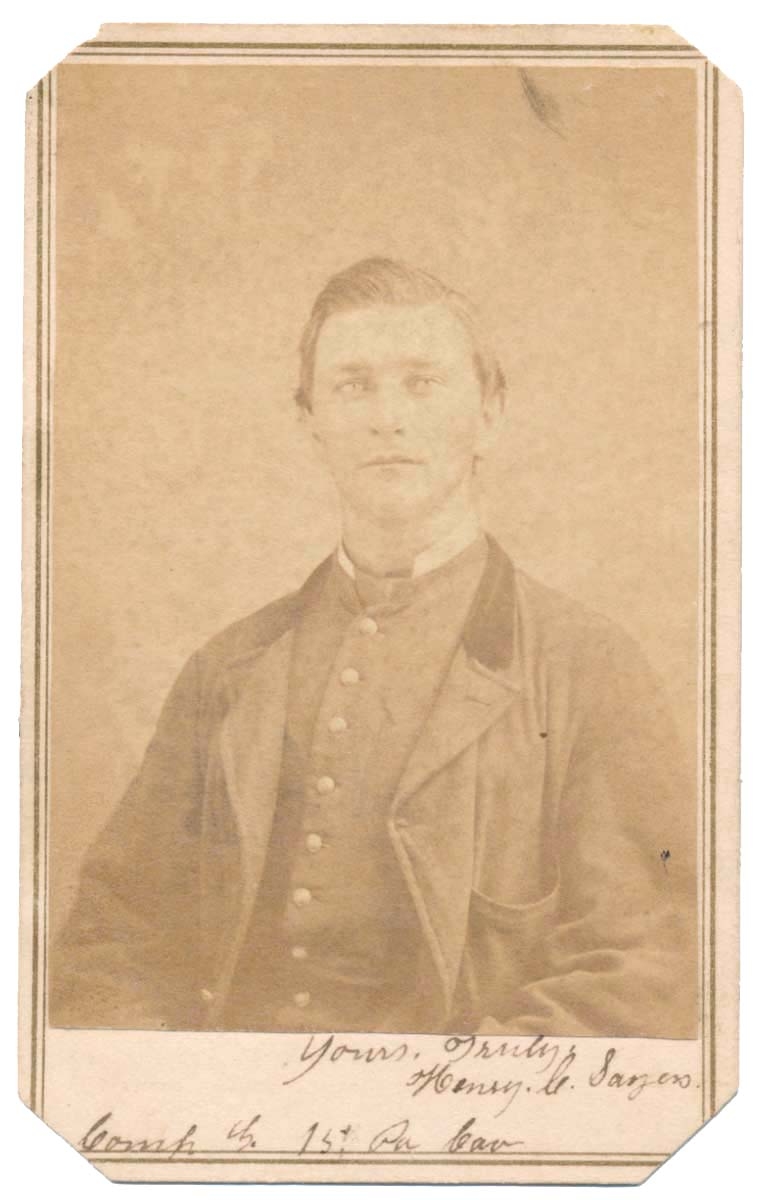 INK SIGNED WAIST-UP CDV OF 15TH PENNSYLVANIA CAVALRY ENLISTED MAN