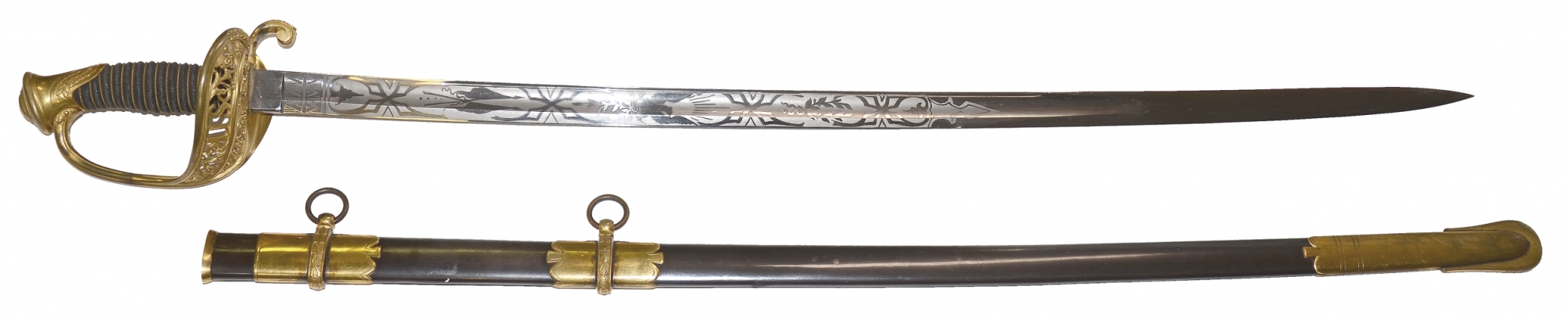 EXQUISITELY ETCHED AND BEAUTIFULLY PRESERVED MODEL 1850 STAFF AND FIELD SWORD BY GORHAM, PROVIDENCE, R.I.