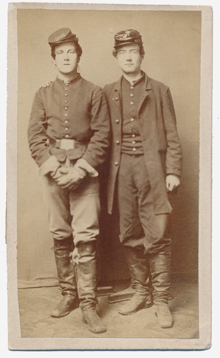 WONDERFUL ID FULL STANDING CDV OF TWO UNION CAVALRYMAN