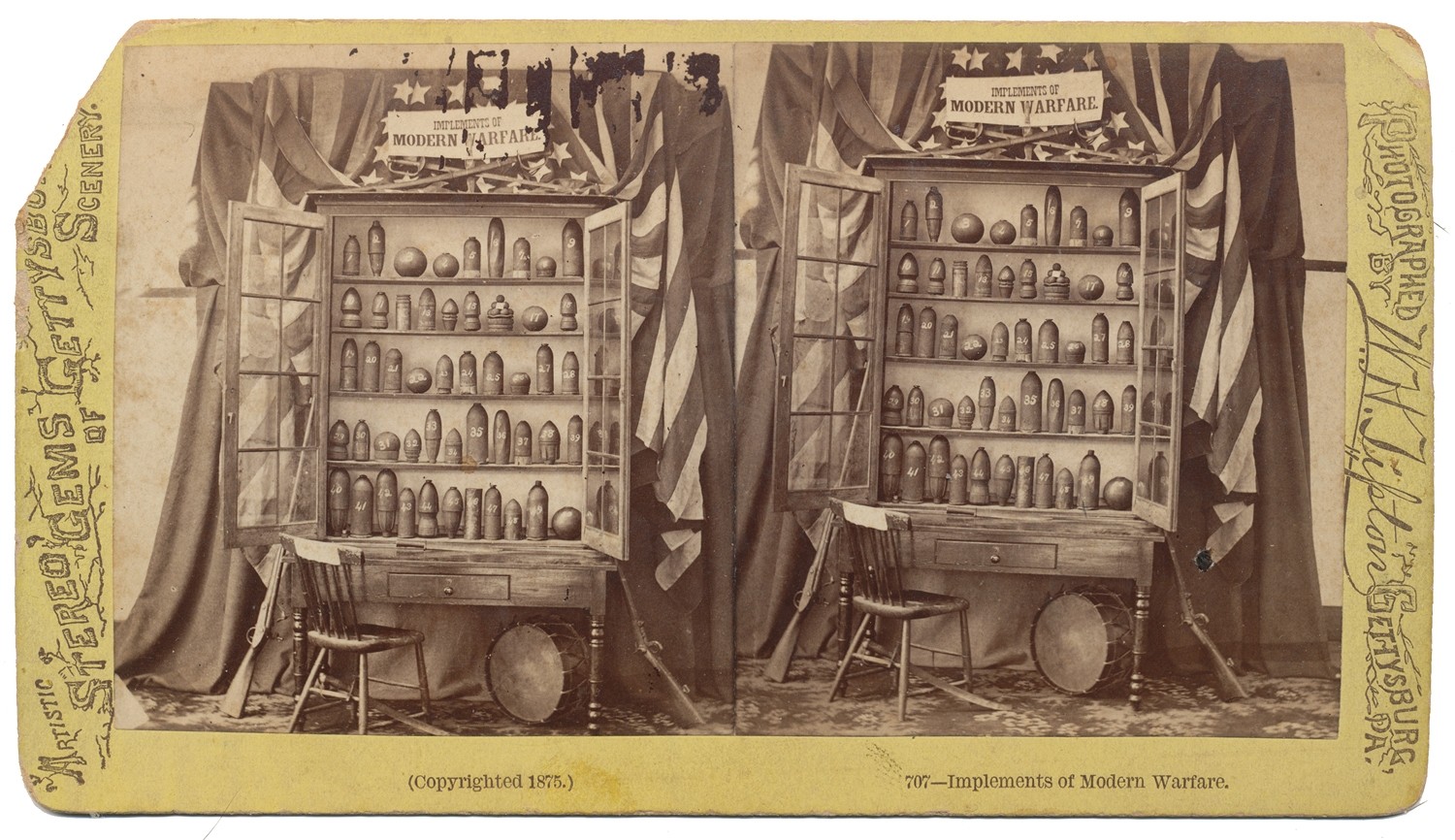 STEREO CARD VIEW OF DANNER MUSEUM DISPLAY OF NUMBERED SHELLS