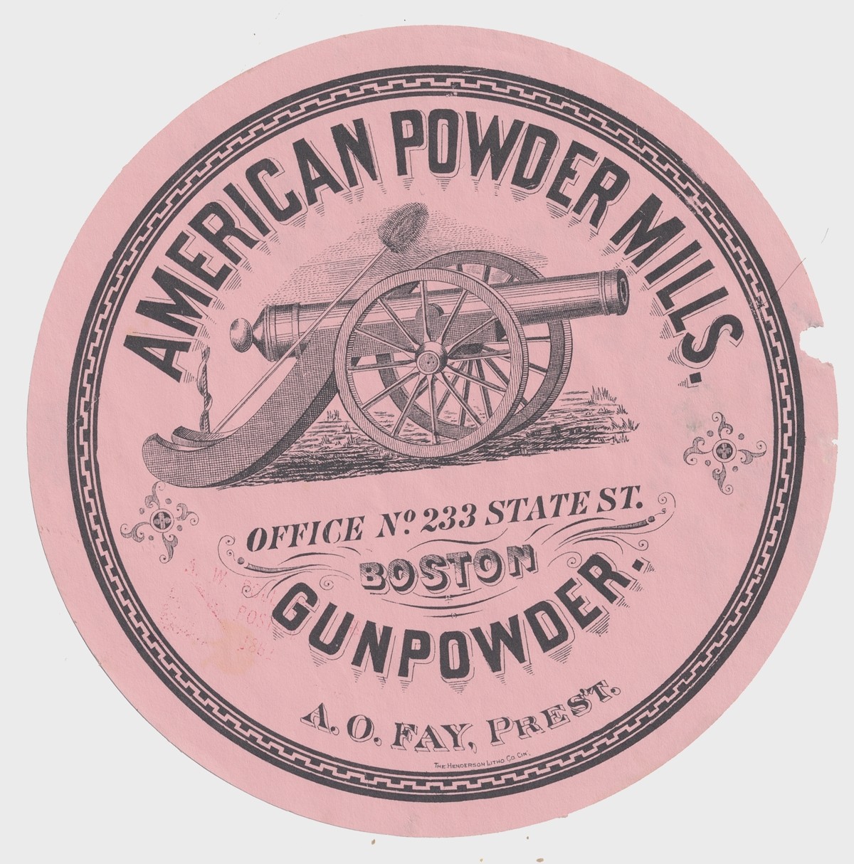AMERICAN POWDER MILLS BOSTON CIRCULAR LABEL — Horse Soldier