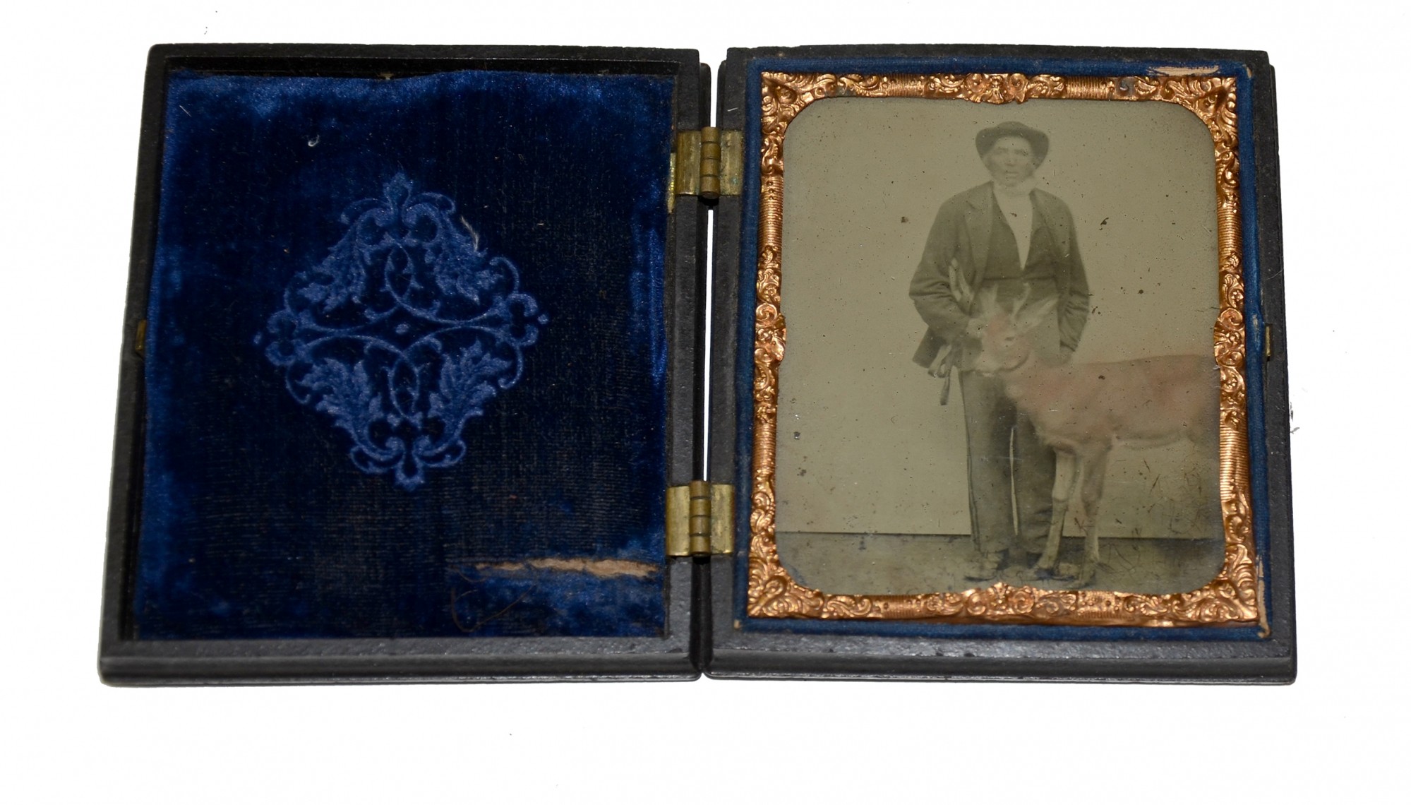 SIXTH PLATE TINTYPE OF MAN WITH DEER