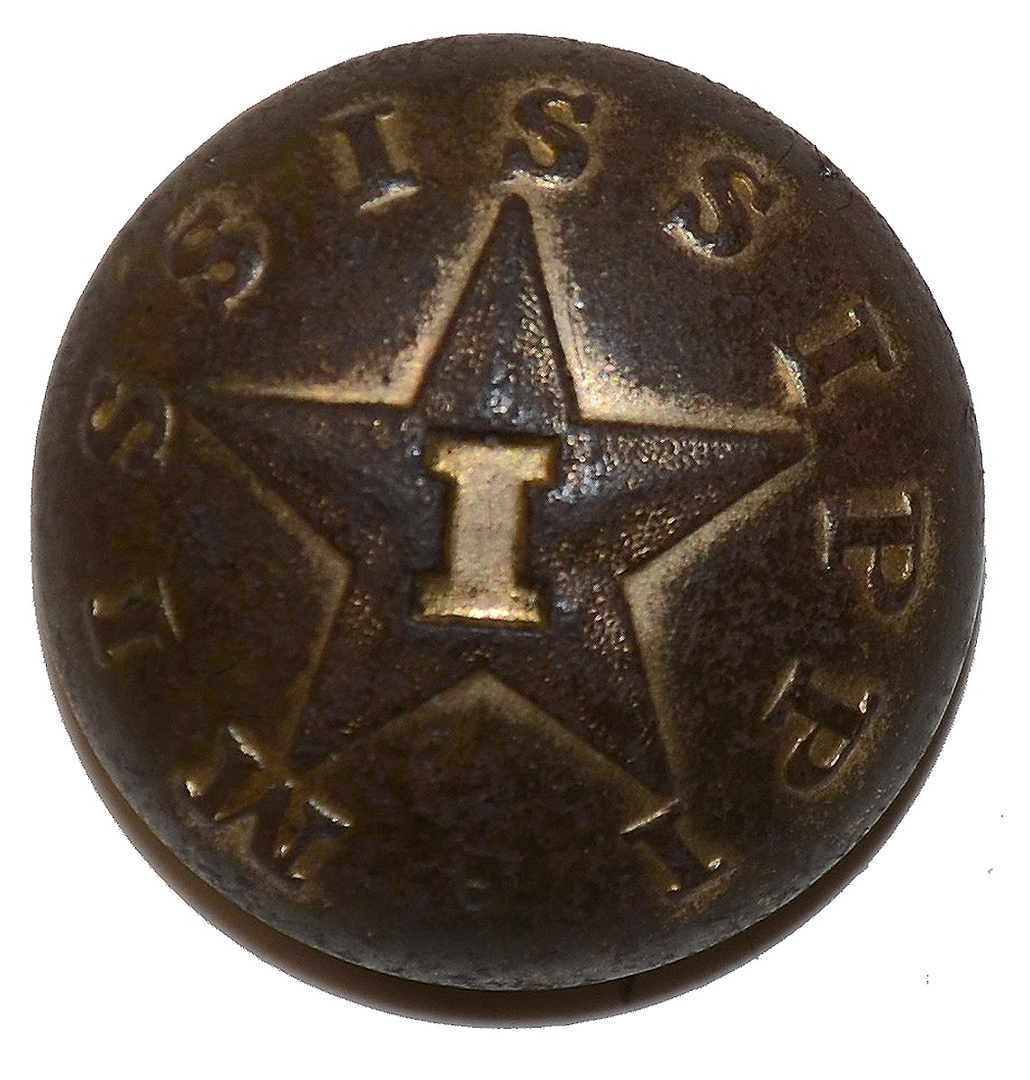 DUG CONFEDERATE MISSISSIPPI “I” BUTTON