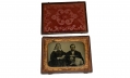 QUARTER PLATE AMBROTYPE OF MAN AND WOMAN WITH DOG