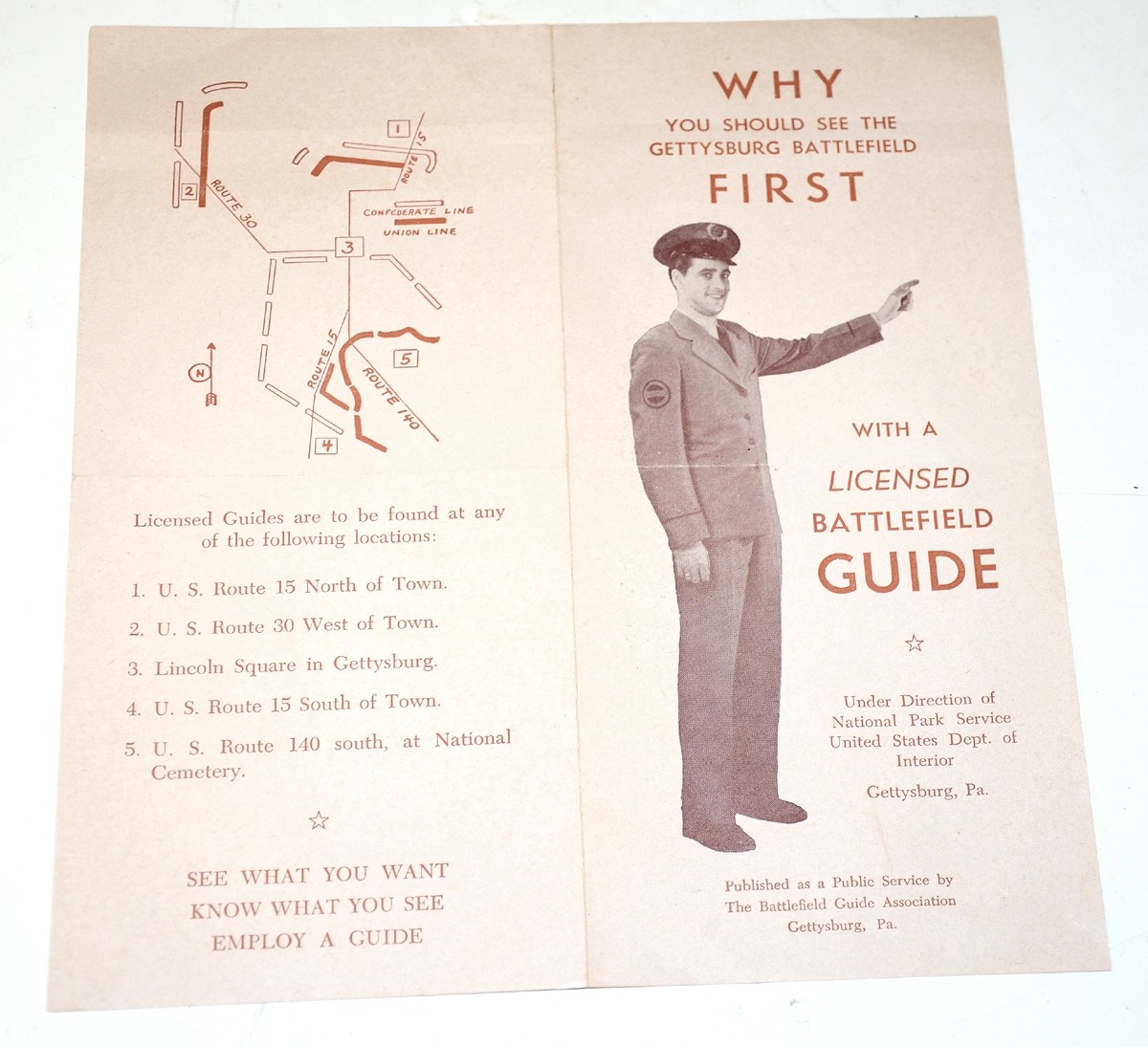 VINTAGE GETTYSBURG LICENSED BATTLEFIELD GUIDE BROCHURE
