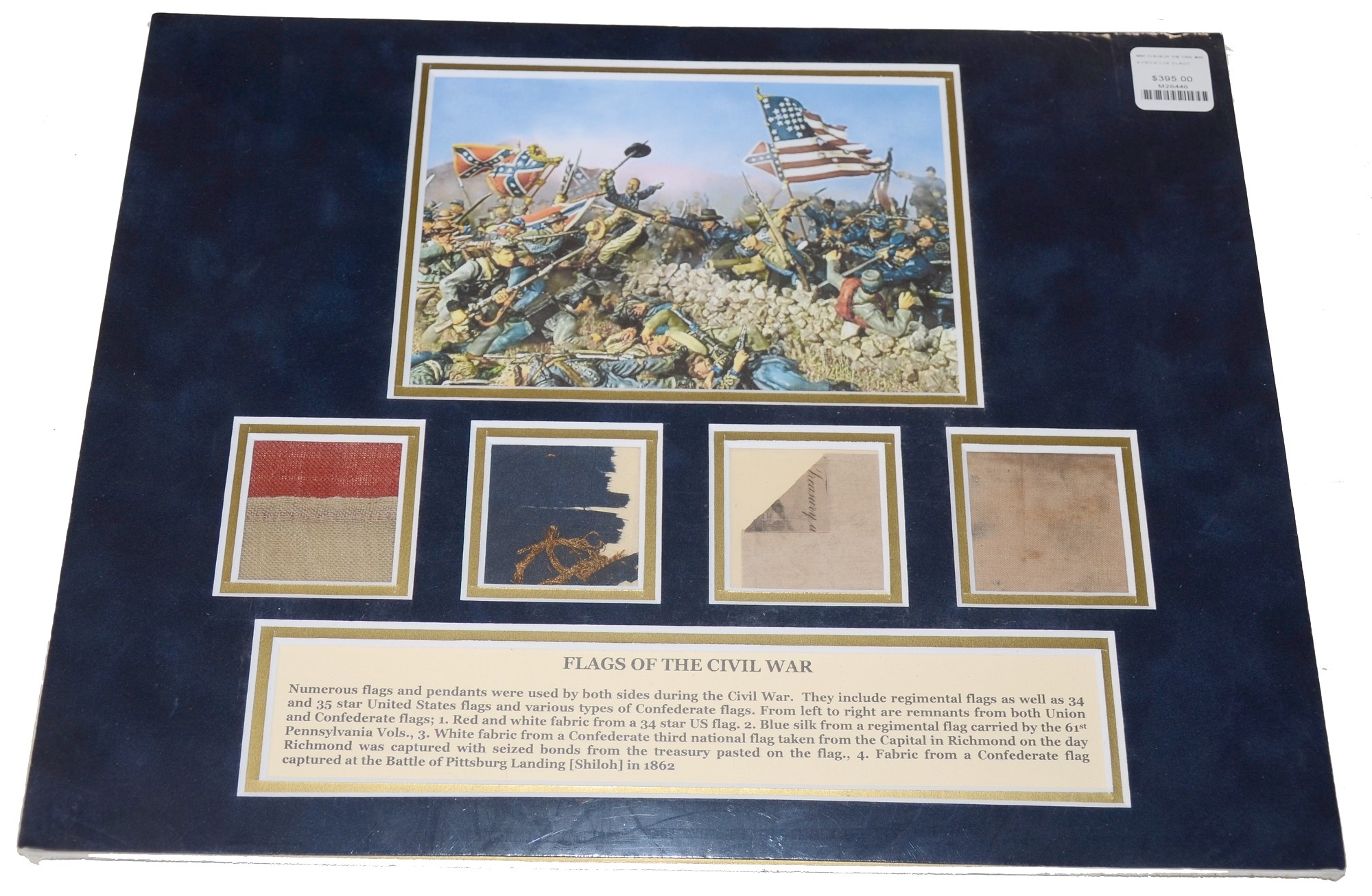 DISPLAY OF FOUR REMNANTS OF BOTH UNION AND CONFEDERATE CIVIL WAR FLAGS