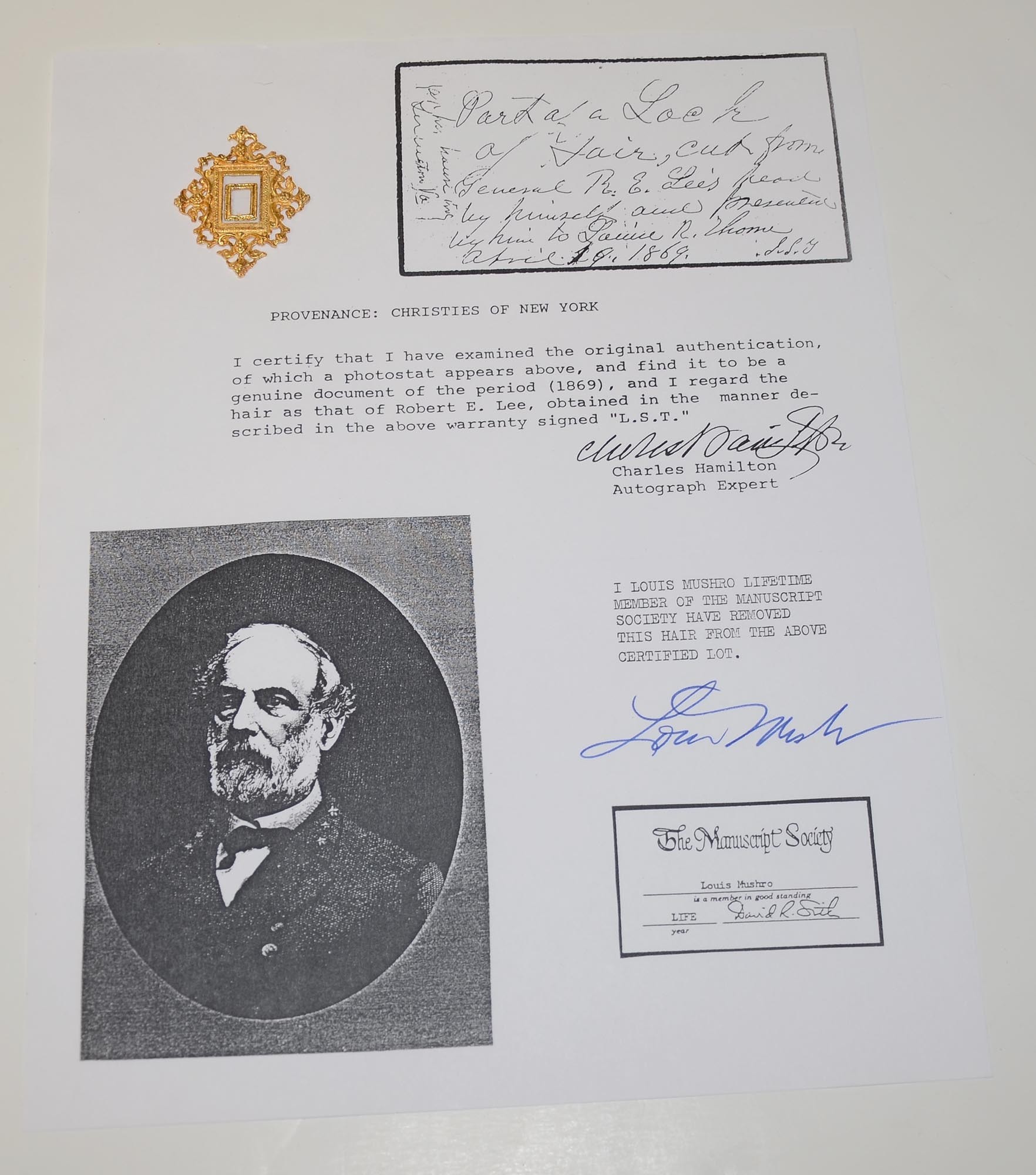 STRAND OF GENERAL ROBERT E. LEE’S HAIR