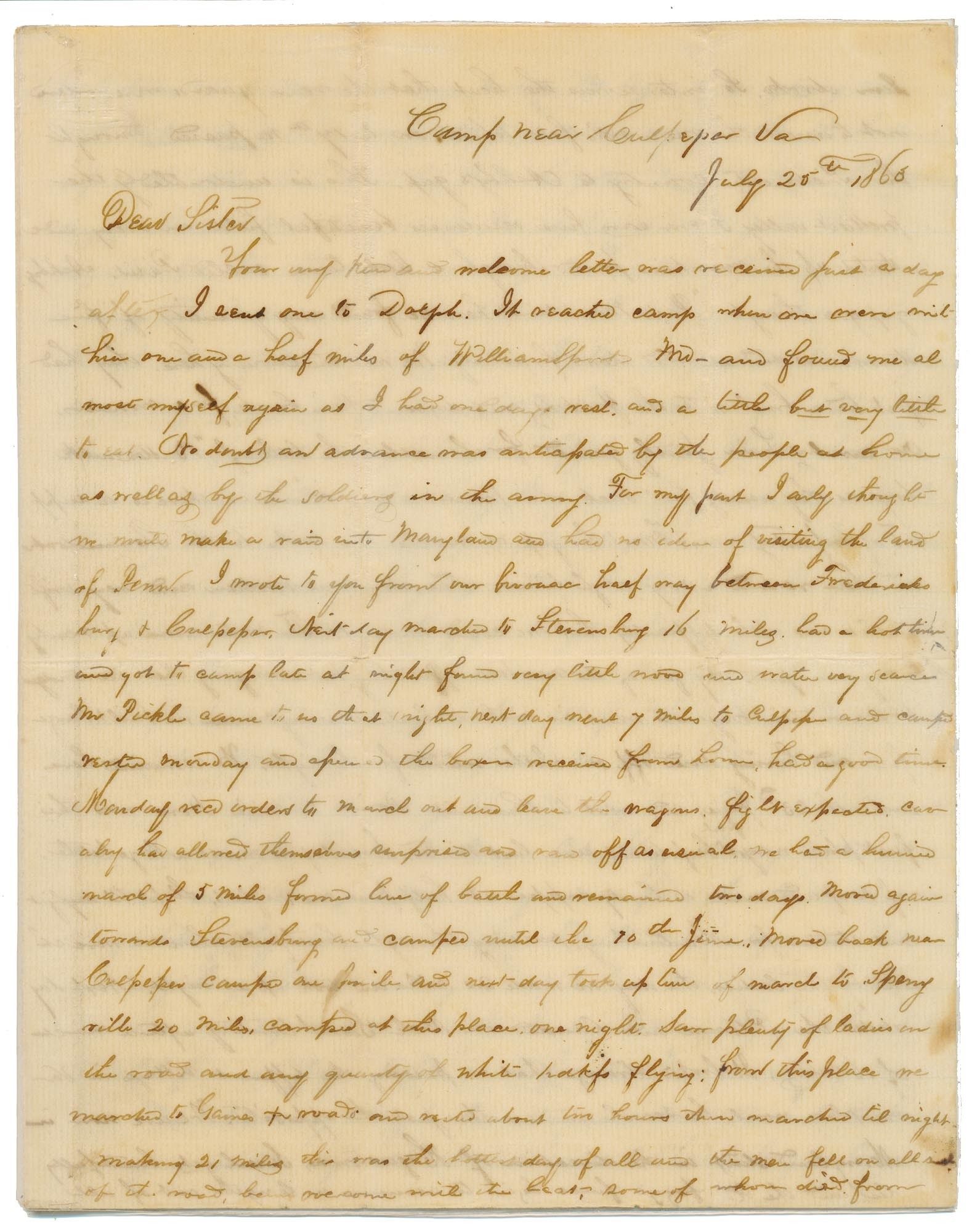 GETTYSBURG CAMPAIGN CONFEDERATE SOLDIER LETTER - STEPHEN F. LONG, 2nd SOUTH CAROLINA INFANTRY