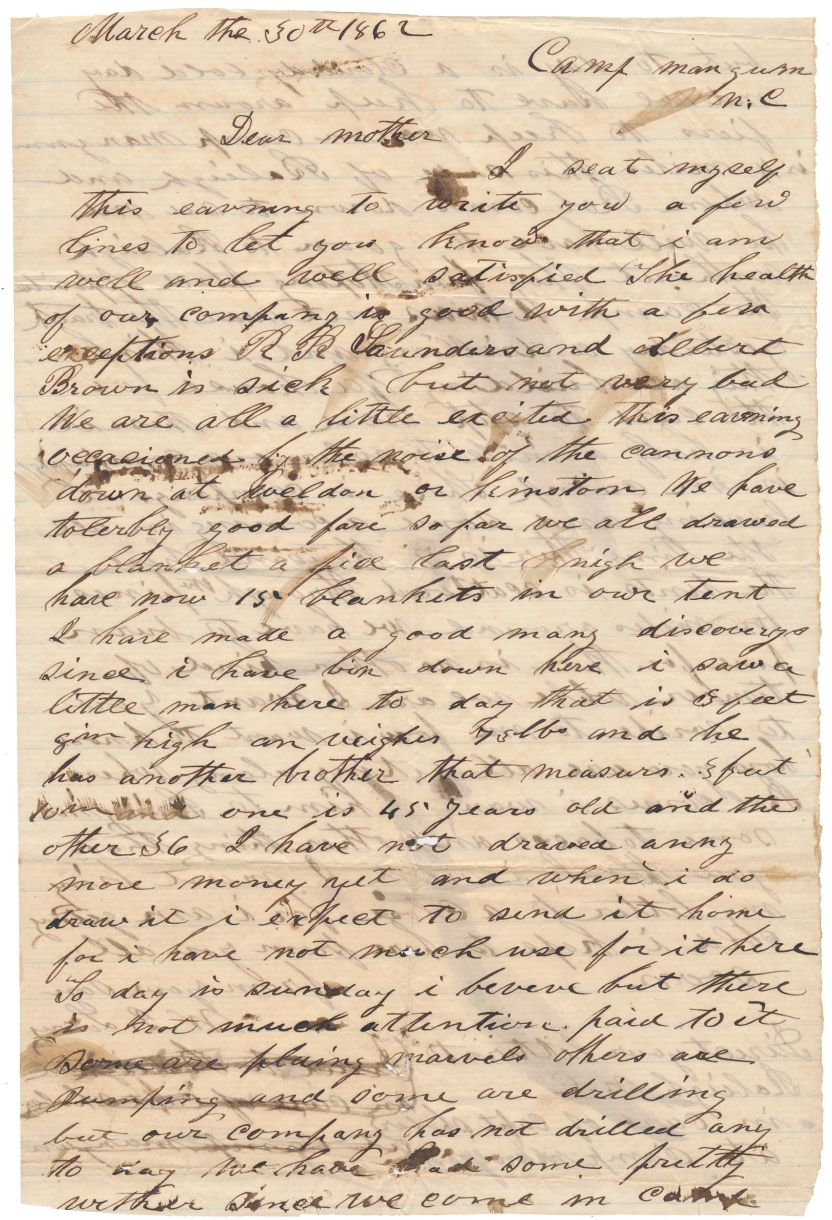 1862 45TH NORTH CAROLINA SOLDIER LETTER – PVT. WILLIAM J. LOWRY; KILLED AT GETTYSBURG ON JULY 2ND 1863!