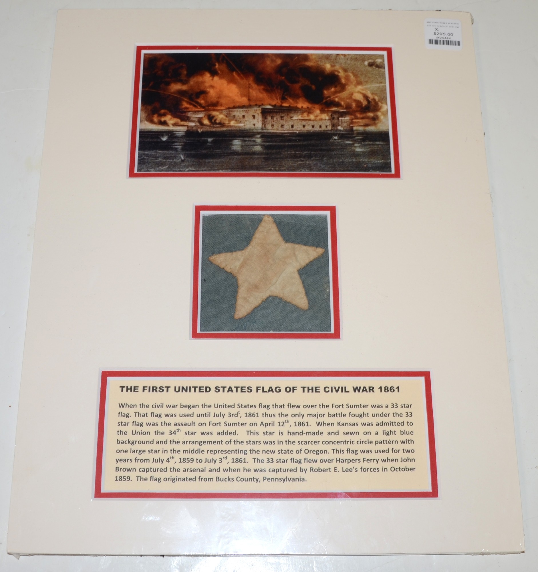 FRAGMENT OF A 33-STAR FLAG - THE FIRST UNITED STATES FLAG OF THE CIVIL WAR 1861