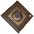 HANDCRAFTED TIN & PLASTER CANTEEN PAINTED WITH A WONDERFUL WINTER CAMP SCENE BY A GETTYSBURG VETERAN