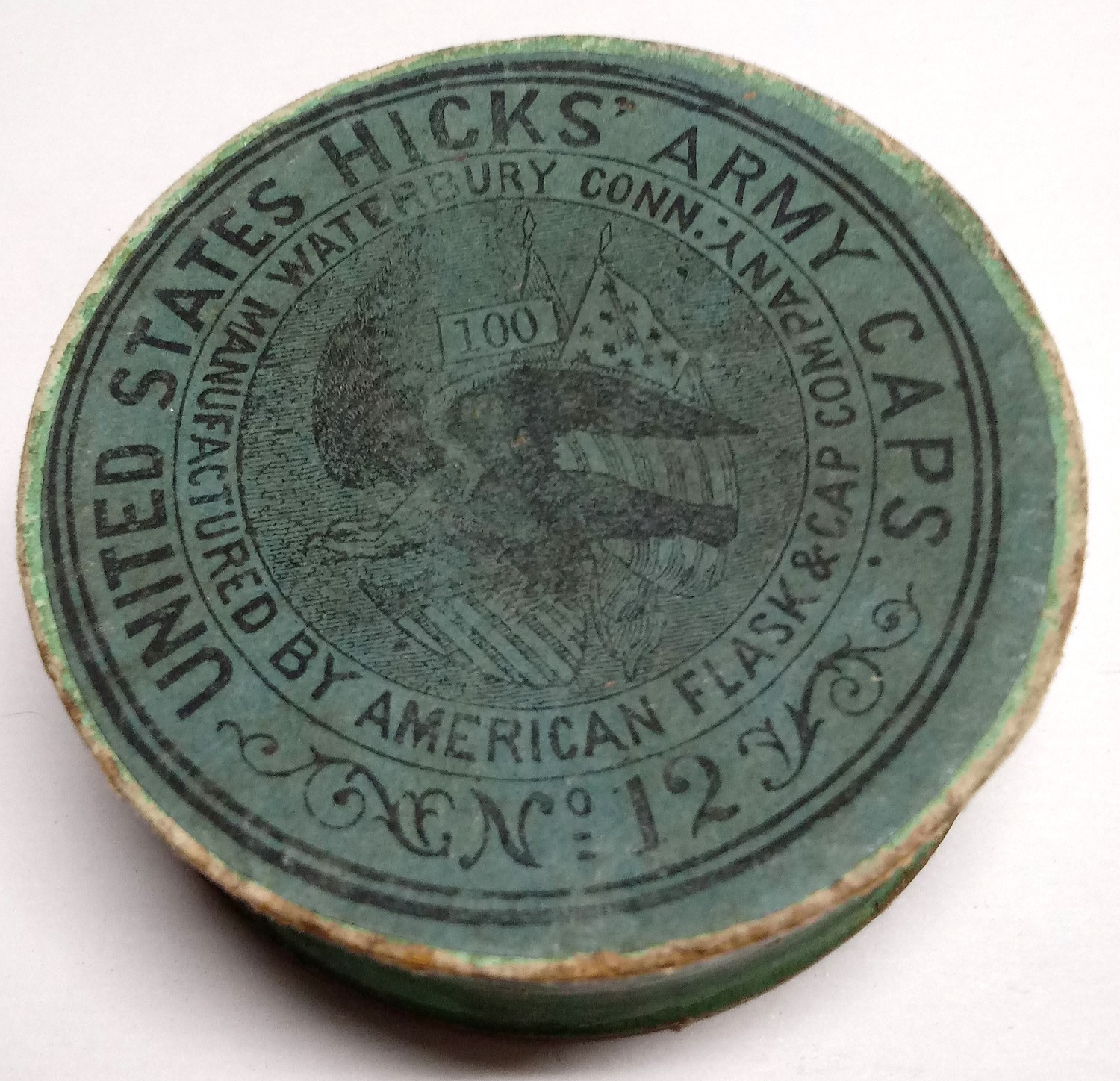 100 COUNT PACK OF HICKS PERCUSSION CAPS BY AMERICAN CAP & FLASK CO.