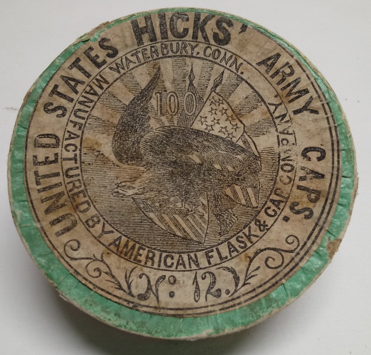 100 COUNT PACK OF HICKS PERCUSSION CAPS BY AMERICAN CAP & FLASK CO.