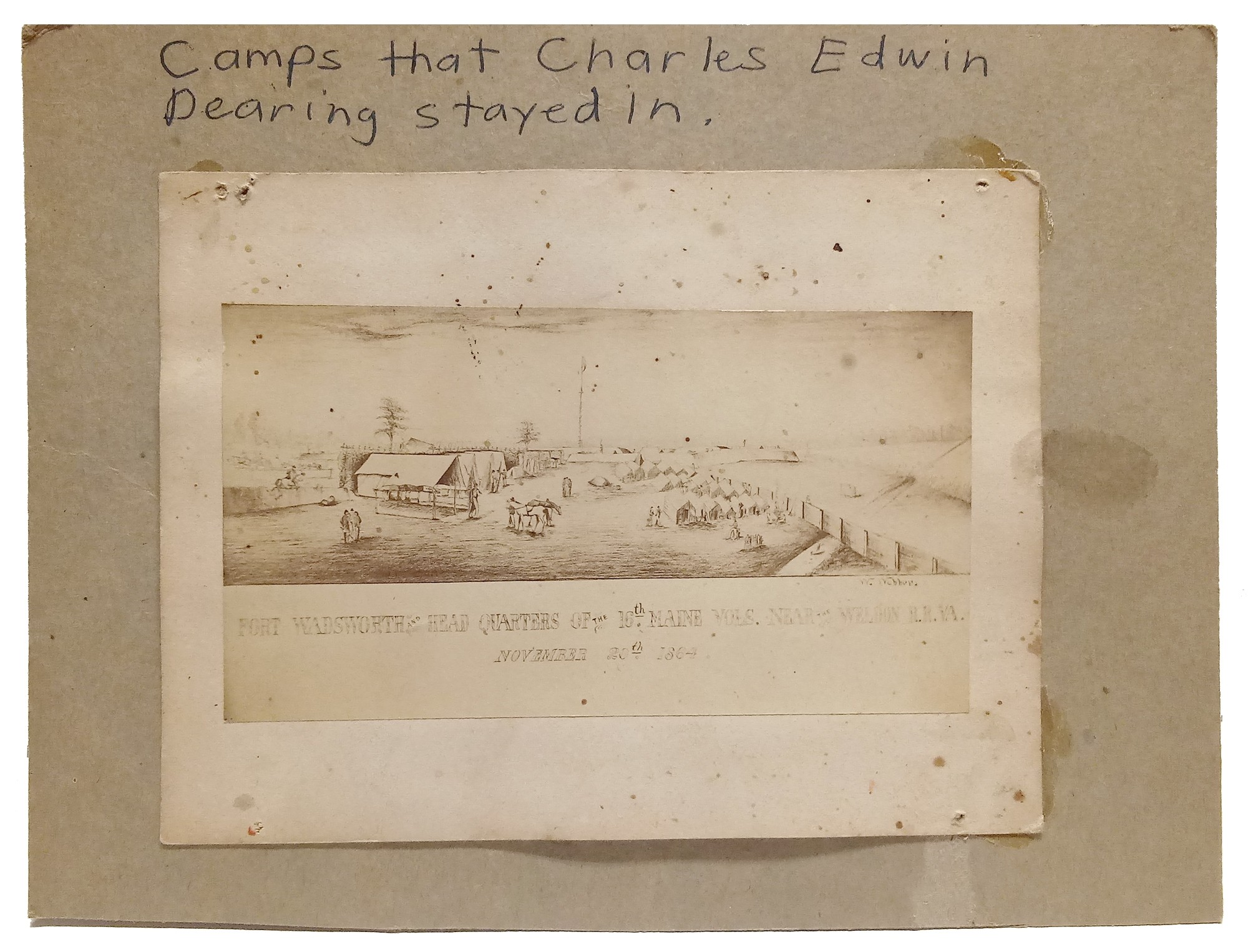 TWO IMAGES OF 16th MAINE CAMPS FROM THE PAPERS OF CHARLES E. DEARING, COMPANY B