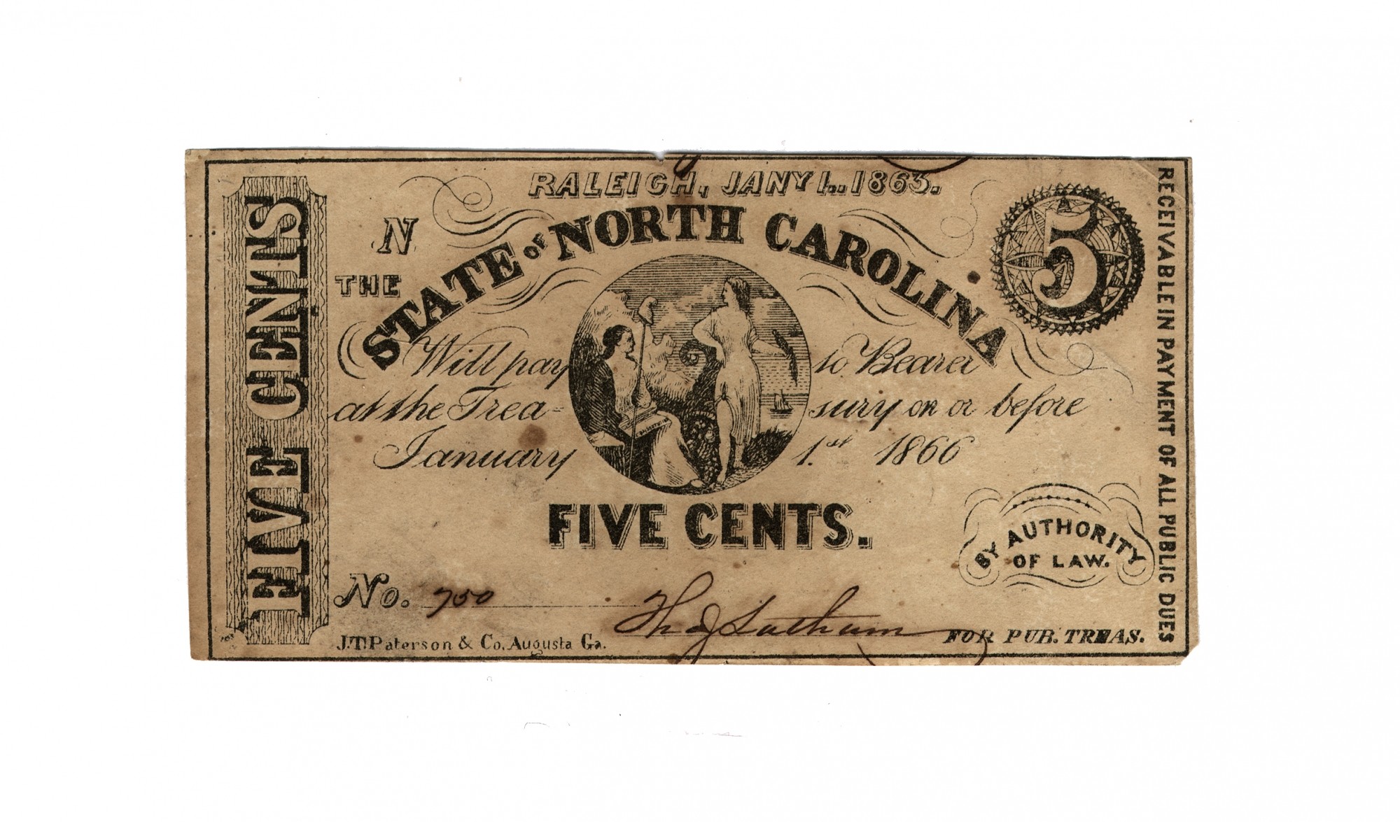 STATE OF NORTH CAROLINA 5 CENT NOTE