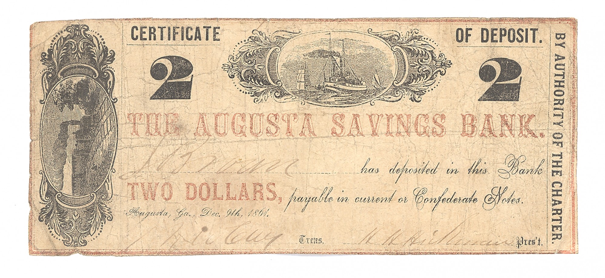 AUGUSTA SAVINGS BANK $2 CERTIFICATE OF DEPOSIT