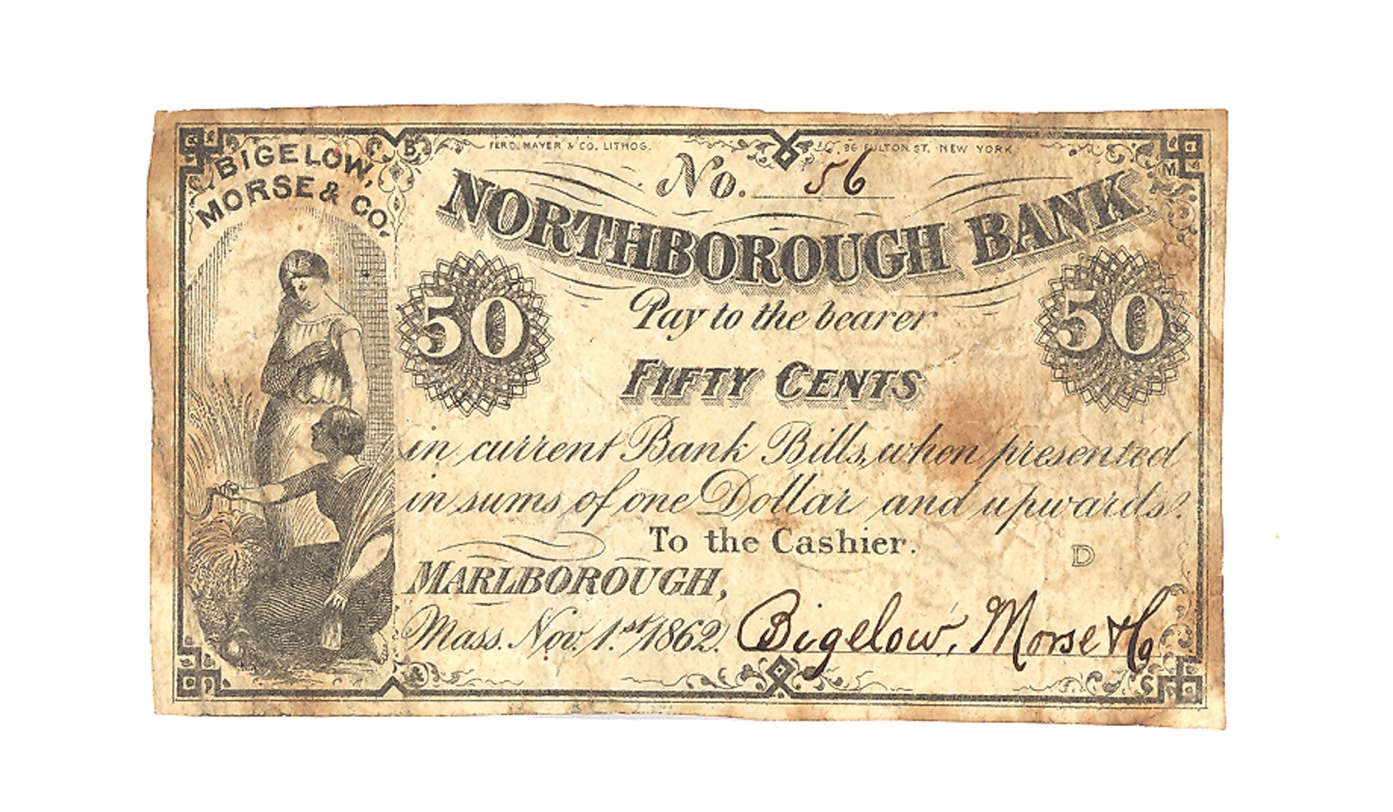 NORTHBOROUGH BANK MASSACHUSETTS 50 CENT FRACTIONAL NOTE