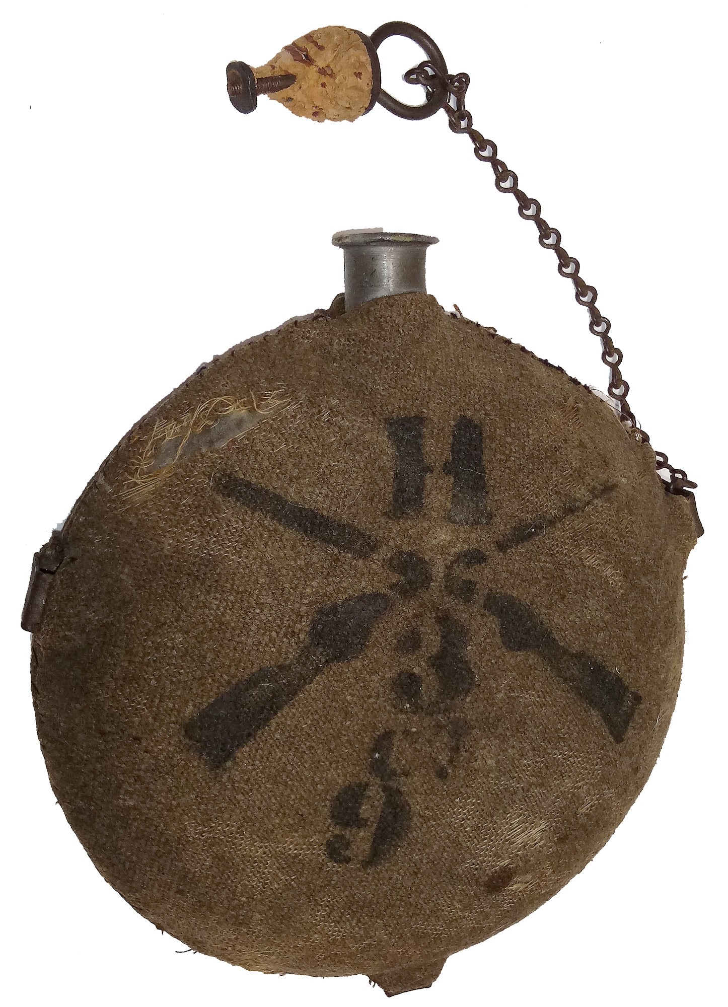 MODEL 1858 SMOOTHSIDE NY DEPOT CANTEEN WITH COVER, STOPPER, AND POST-WAR UNIT MARKINGS
