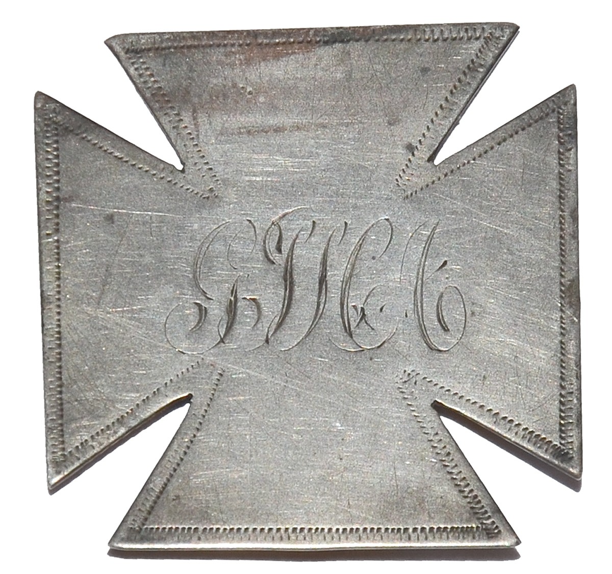 WARTIME SILVER 5TH CORPS BADGE WITH ENGRAVED INITIALS