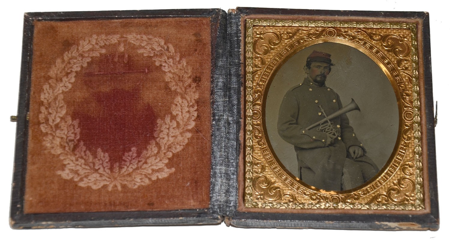 SIXTH-PLATE TINTYPE OF MILITARY MUSICIAN