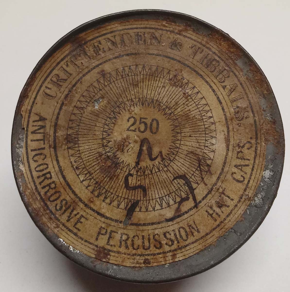 TIN FOR 250 PERCUSSION CAPS BY CRITTENDEN &amp; TIBBALS — Horse Soldier