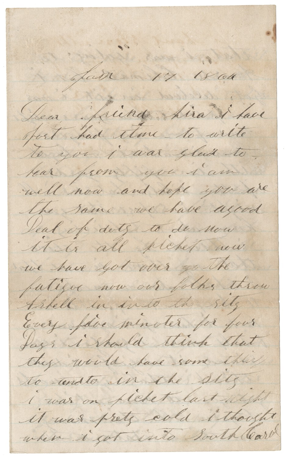 CIVIL WAR SOLDIER LETTER – PARLEY S. YOUNG, 4TH NEW  HAMPSHIRE INFANTRY; DIED OF WOUNDS IN NOVEMBER 1/864