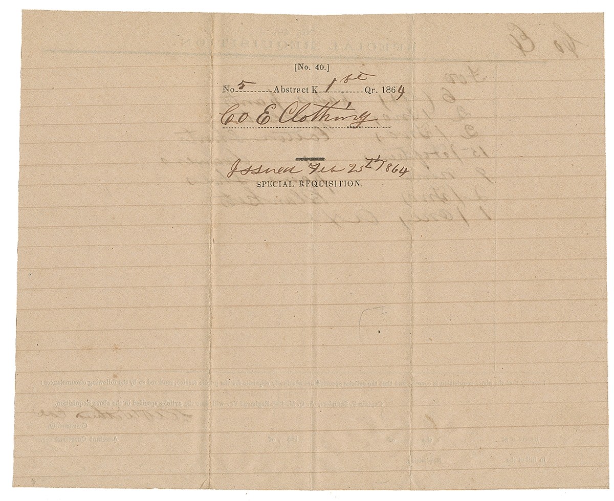1864 CONFEDERATE CLOTHING DOCUMENT FOR COMPANY E, 42ND VIRGINIA ...