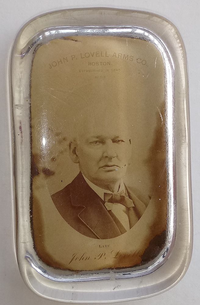 PAPERWEIGHT WITH CDV OF JOHN P. LOVELL, J.P. LOVELL ARMS CO. BOSTON