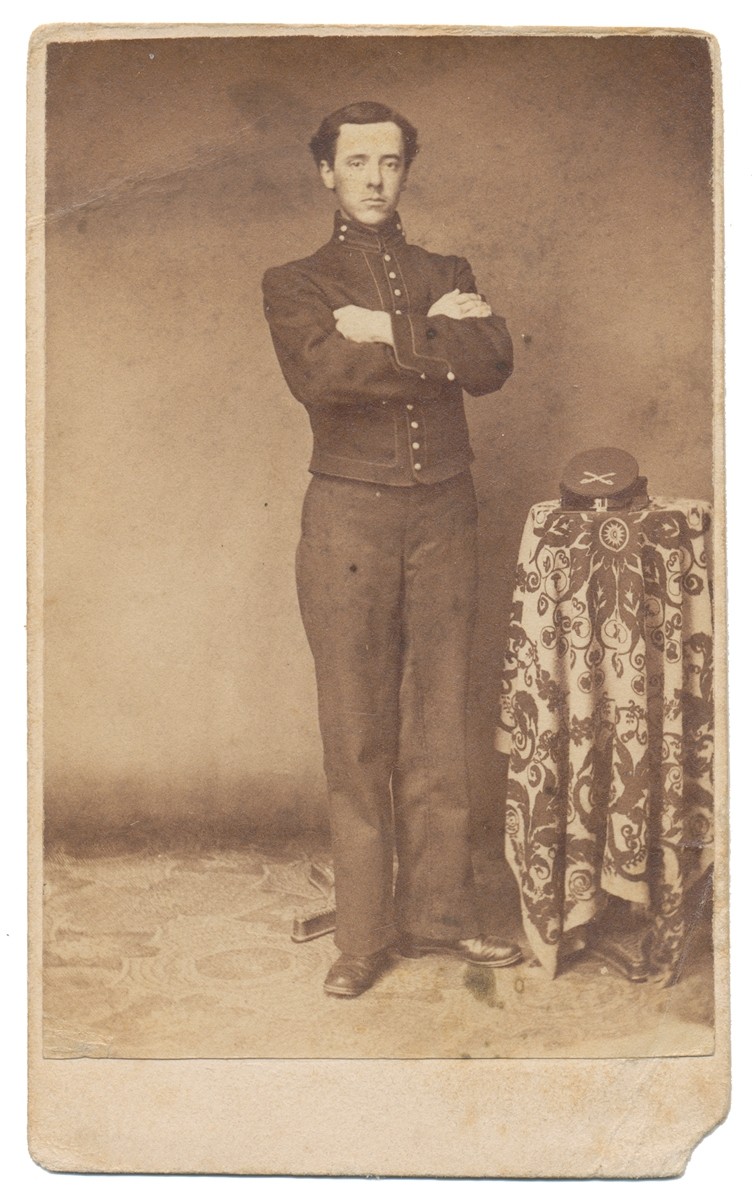 VERY NICE INK INSCRIBED FULL STANDING VIEW OF 15TH PENNSYLVANIA CAVALRY PRIVATE & LATER MAJOR OF 73RD PENNSYLVANIA INFANTRY