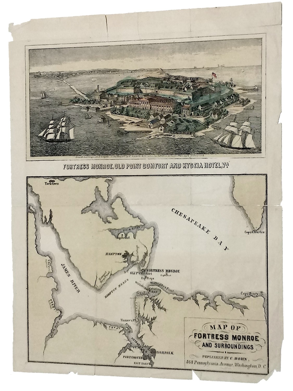 LITHOGRAPH & MAP OF FORTRESS MONROE 
