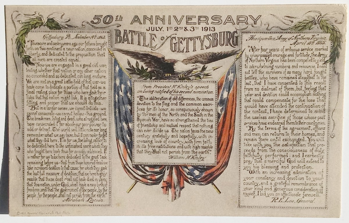 50th ANNIVERSARY BATTLE OF GETTYSBURG COMMEMORATIVE CARD