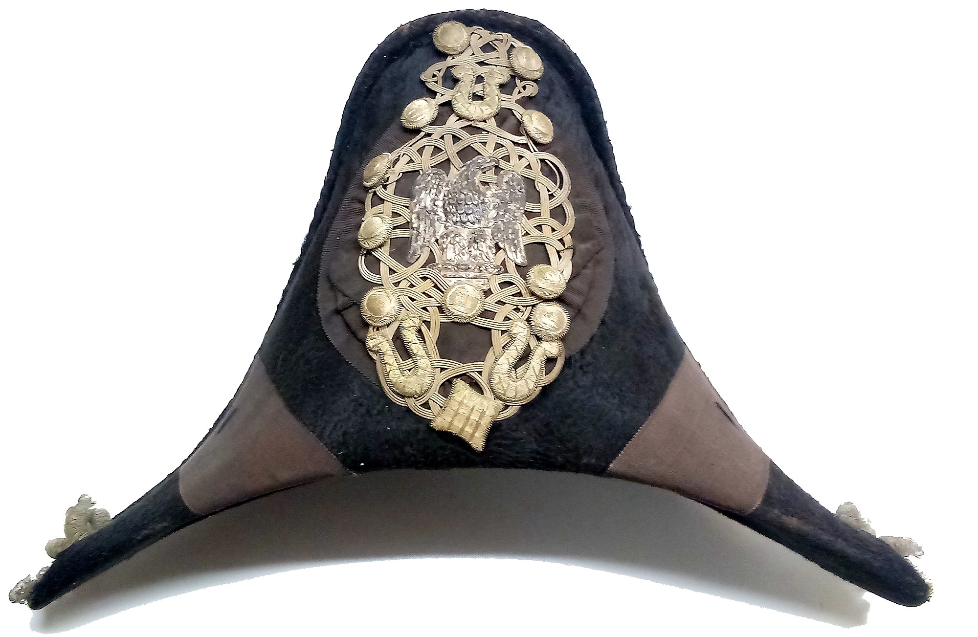 IDENTIFIED MILITIA OFFICER’S CHAPEAU-DE-BRAS WITH ORIGINAL BOX BY JOHN MAYELL, ALBANY, Ca 1835-1840 