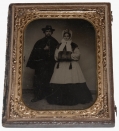 FULL STANDING QUARTER-PLATE TIN OF UNION SOLDIER AND WIFE