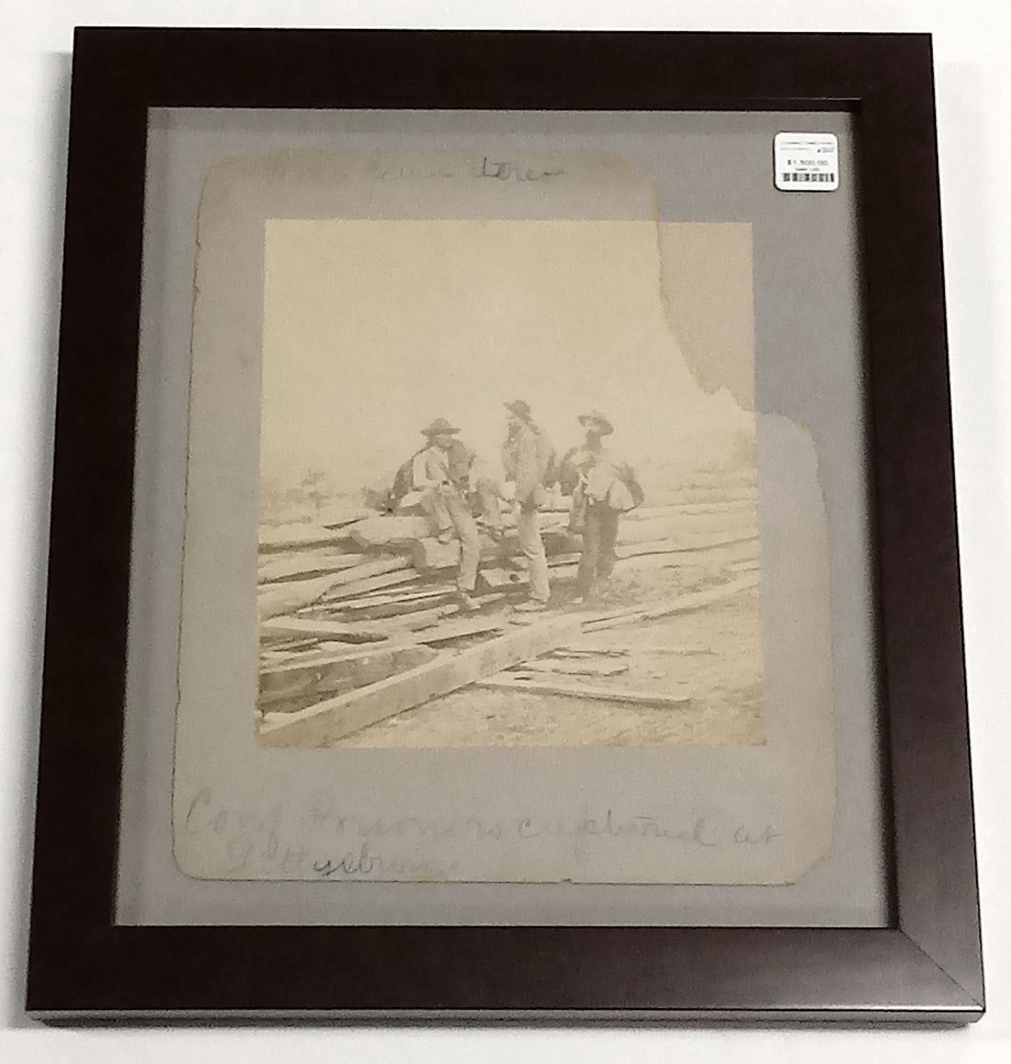 FRAMED ALBUMEN PHOTO OF THREE CONFEDERATE PRISONERS AT GETTYSBURG