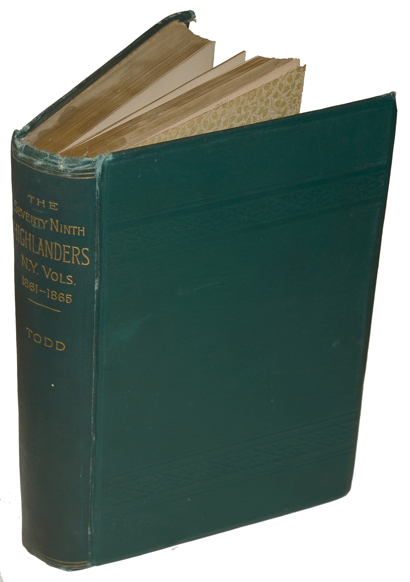 INSCRIBED ORIGINAL COPY OF “THE SEVENTY-NINTH HIGHLANDERS NEW YORK VOLUNTEERS” FROM THE LIBRARY OF WASHINGTON A. ROEBLING, WHO WAS INVOLVED IN SAVING LITTLE ROUND TOP AND BUILDER OF THE BROOKLYN BRIDGE