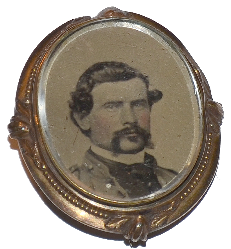 CIVIL WAR BROOCH WITH SOLDIER PHOTO AND LOCK OF HAIR